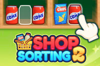 Puzzle game where players organize cluttered shelves in a busy store