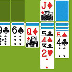 A colorful playing card layout featuring various red and black cards arranged in columns on a green background, with a visible two of spades, a nine of hearts, and a jack of diamonds among others