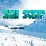 The image features a snowy mountain landscape with the words SKI JUMP prominently displayed in colorful, stylized lettering, accompanied by a ski jumper icon on the left