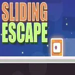 The image features a colorful, arcade-style game scene titled Sliding Escape, showcasing a square character sliding across a platform, with a spiked obstacle and sharp triangular hazards above