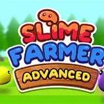 A colorful game logo featuring the title Slime Farmer Advanced with playful slime characters in a vibrant, cartoonish forest background