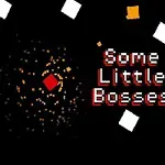 The image features a dark background with vibrant, animated shapes, including a red square at the center and white squares surrounding it, along with the text Some Little Bosses prominently displayed