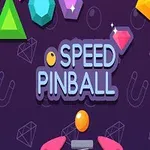 A colorful graphic featuring the title Speed Pinball with vibrant geometric shapes and gems against a dark background, suggesting a fast-paced pinball game