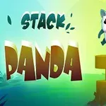 A playful cartoon panda character jumps above colorful stacked blocks against a vibrant background, with the text STACK PANDA prominently displayed