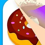 The image features a colorful donut with chocolate icing and sprinkles, partially covered by a peeling layer that reveals a design, alongside a spray can of purple paint, suggesting a creative or artistic theme