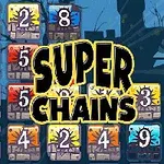 A colorful grid of numbered tiles with various designs, featuring the bold title SUPER CHAINS prominently displayed in the center against a stylized background