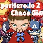 A colorful cartoon-style image featuring various superheroes, including a central character with a cape and mustache, set against a vibrant background with the text SuperHero