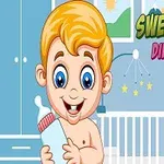 A cheerful cartoon baby with blonde hair holding a baby bottle is set against a colorful nursery background, featuring a crib and playful elements, accompanied by the text Sweet Babies Differences