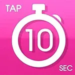 A pink background featuring a white stopwatch icon with the text TAP 10 SEC prominently displayed