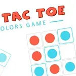 A colorful Tic Tac Toe game graphic featuring red and blue circles on a grid, with the title Tic Tac Toe Colors Game prominently displayed at the top