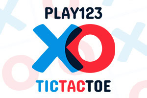 Play123 Tic Tac Toe artwork with bold blue and red marks around a small black grid