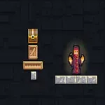 A pixel art scene featuring a wizard character holding fire, surrounded by blocks, wooden crates, a treasure chest, and a barrel on a dark background, typical of a platformer game