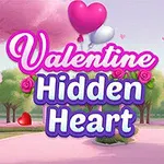 The image features a whimsical, animated scene with pink trees and floating hearts, showcasing the text Valentine Hidden Heart in vibrant colors against a soft, romantic background