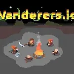 A pixel art scene featuring a campfire surrounded by five characters, with the title Wanderfersale stylized above, set against a dark background with a moon and faint outlines of mountains