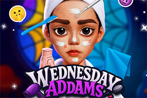 A stylized illustration of a young girl with dark hair, wearing a headband, applying face cream, surrounded by various beauty tools and emojis against a colorful, stained glass backdrop