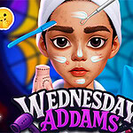 A stylized illustration of a young girl with dark hair, wearing a headband, applying face cream, surrounded by various beauty tools and emojis against a colorful, stained glass backdrop