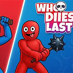 Two cartoon characters are depicted: a blue character wielding an axe with an intense expression and a red character holding a spiked mace with a playful grin, set against a colorful background split into red and blue sections