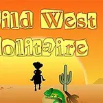 A colorful graphic featuring the title Wild West Solitaire against a sunset backdrop with cacti and a character, possibly a cowboy, suggesting a western-themed card game