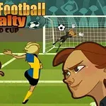 An animated scene depicting a womens football (soccer) penalty shootout, featuring a player in a blue and yellow uniform preparing to kick a ball while two spectators, with varying expressions, watch in the foreground