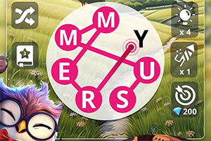 A colorful graphic displaying interconnected letters M, Y, E, R, U, and S arranged within a circular design, set against a vibrant background of a landscape