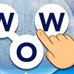 The image features the letters W O W arranged in a playful layout, with a hand pointing towards the central O, all set against a snowy background