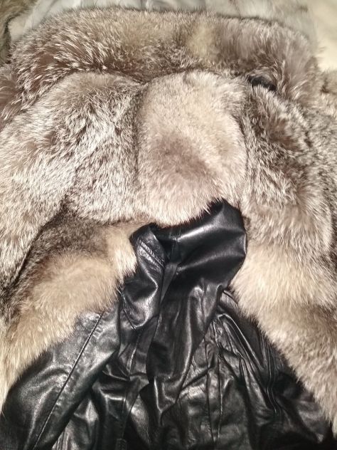 New Black Leather Jacket Silver Fox Trim