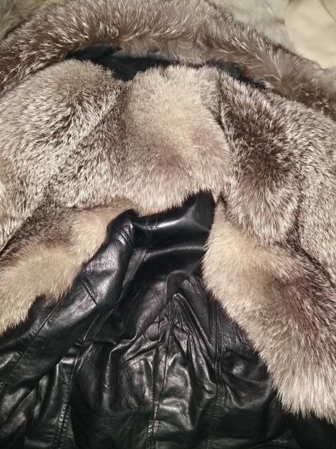 New Black Leather Jacket Silver Fox Trim (2)